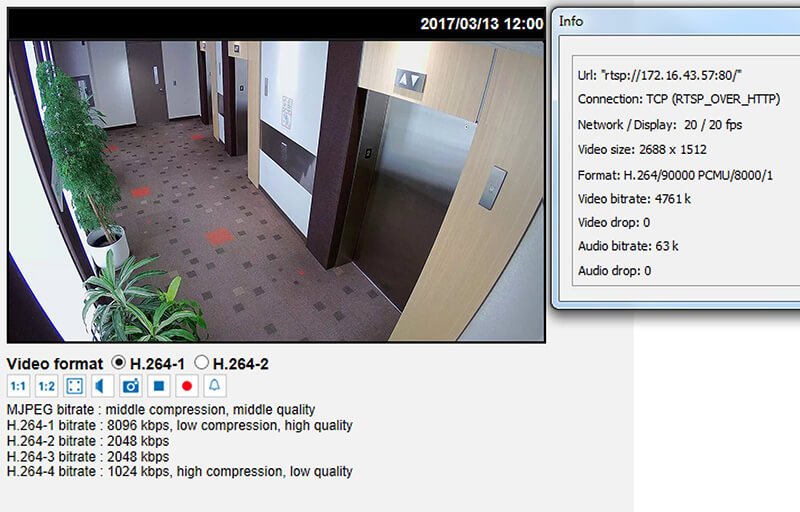 A snapshot of the IP cameras settings on a March Networks ME4 IR MicDome camera