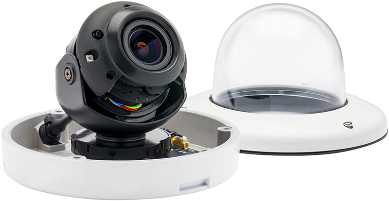 the CA2 IR MiniDome Z HD analog camera with its dome covering off