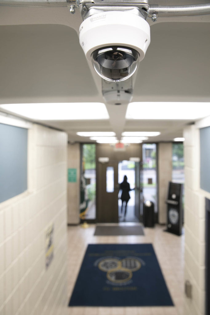 A March Networks security camera overlooks a hallway