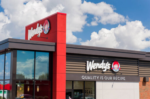 Close-up view of Wendy’s exterior.