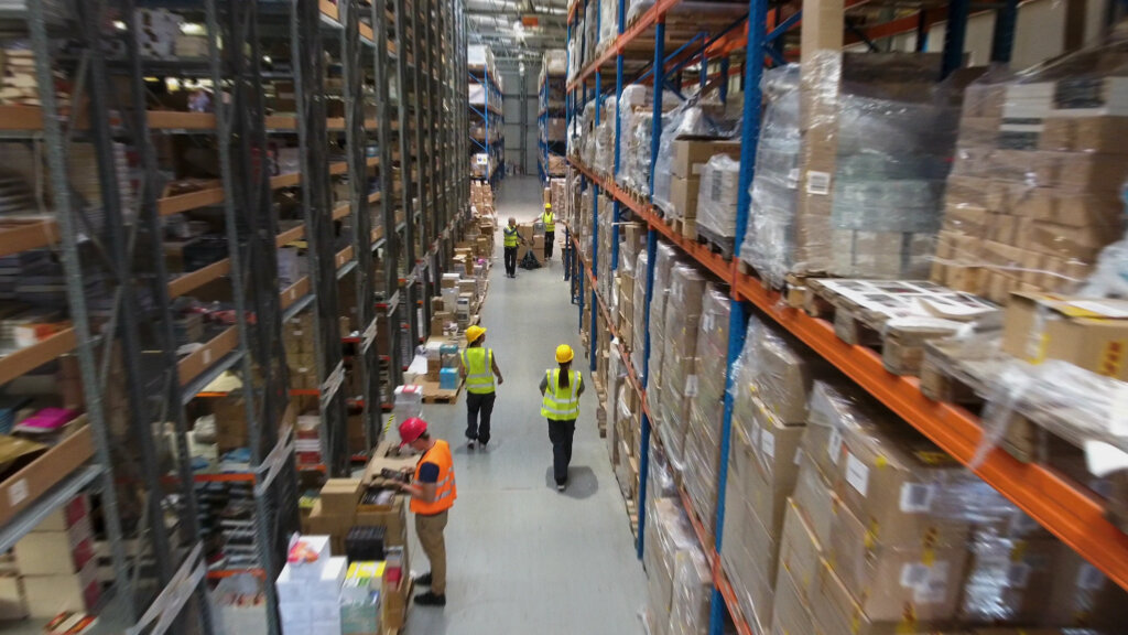 Aerial view of people working in a warehouse.