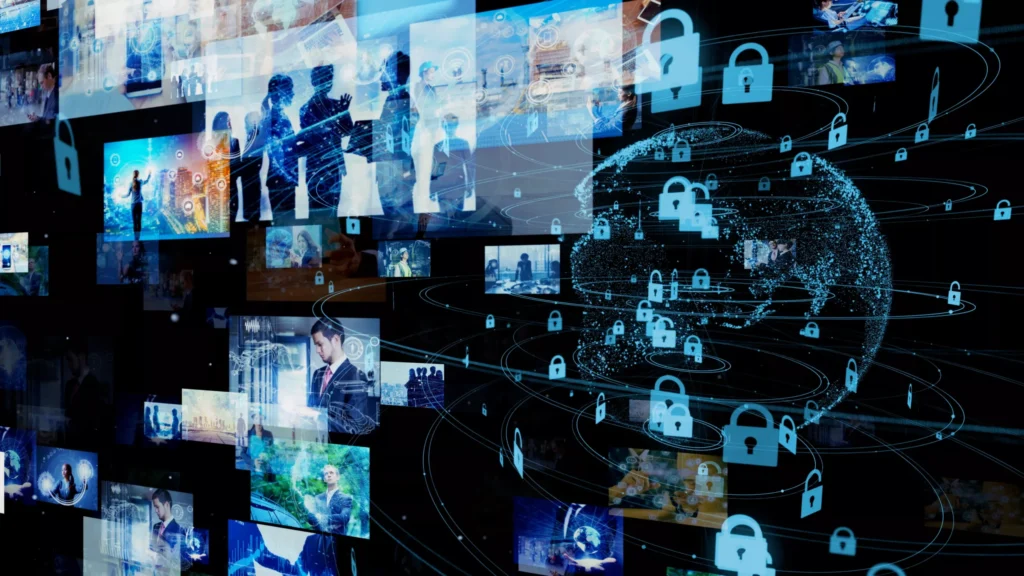 Security image showing different footages and a globe